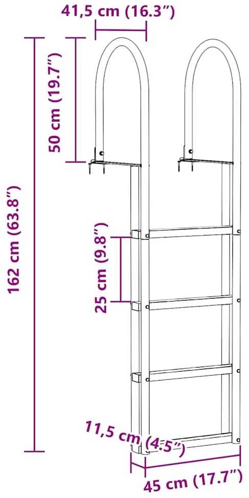 4 pakopų prieplaukos kopėčios Sidabro 45 ×11,5 ×162 cm