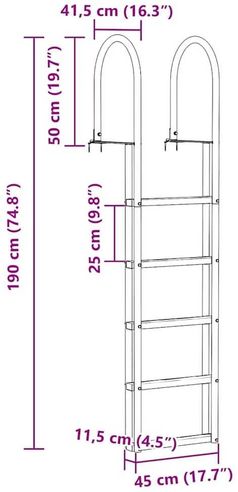 5 pakopų prieplaukos kopėčios Sidabro 45 ×11,5 ×190 cm