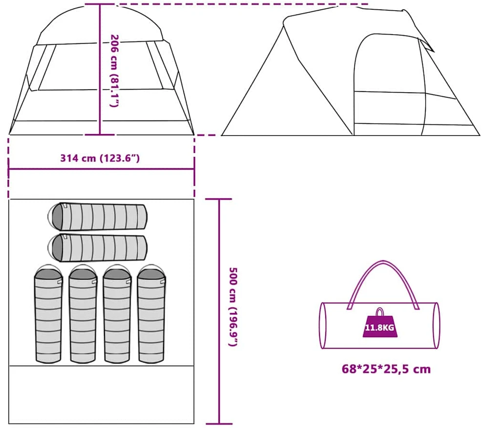 Dome palapinė 6 asmenims 6 asmeniui Žalia