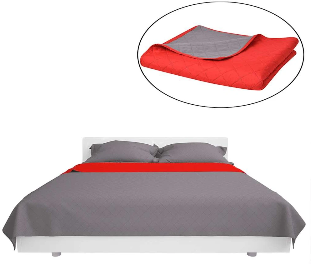 131556 Double-sided Quilted Bedspread Raudona and Pilkas 220x240 cm