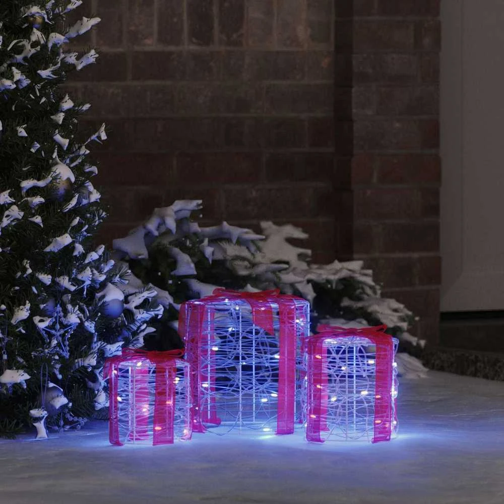 Dovanos Dėžutės Dekoracija 3 vnt. 60 LED Mėlyna 20 x 20 x 21 cm