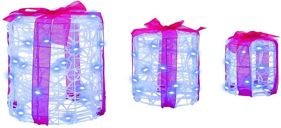 Dovanos Dėžutės Dekoracija 3 vnt. 60 LED Mėlyna 20 x 20 x 21 cm