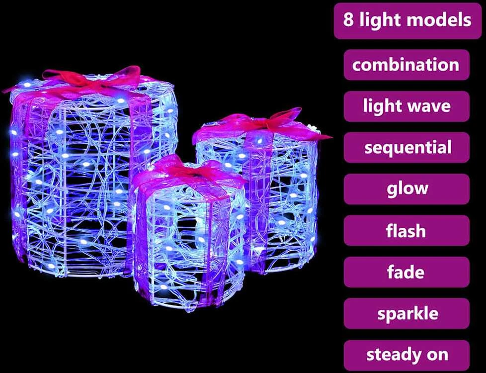 Dovanos Dėžutės Dekoracija 3 vnt. 60 LED Mėlyna 20 x 20 x 21 cm
