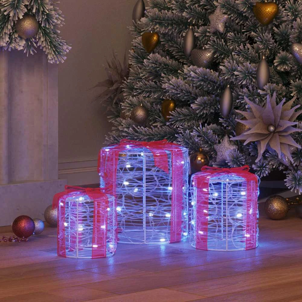 Dovanos Dėžutės Dekoracija 3 vnt. 60 LED Mėlyna 20 x 20 x 21 cm