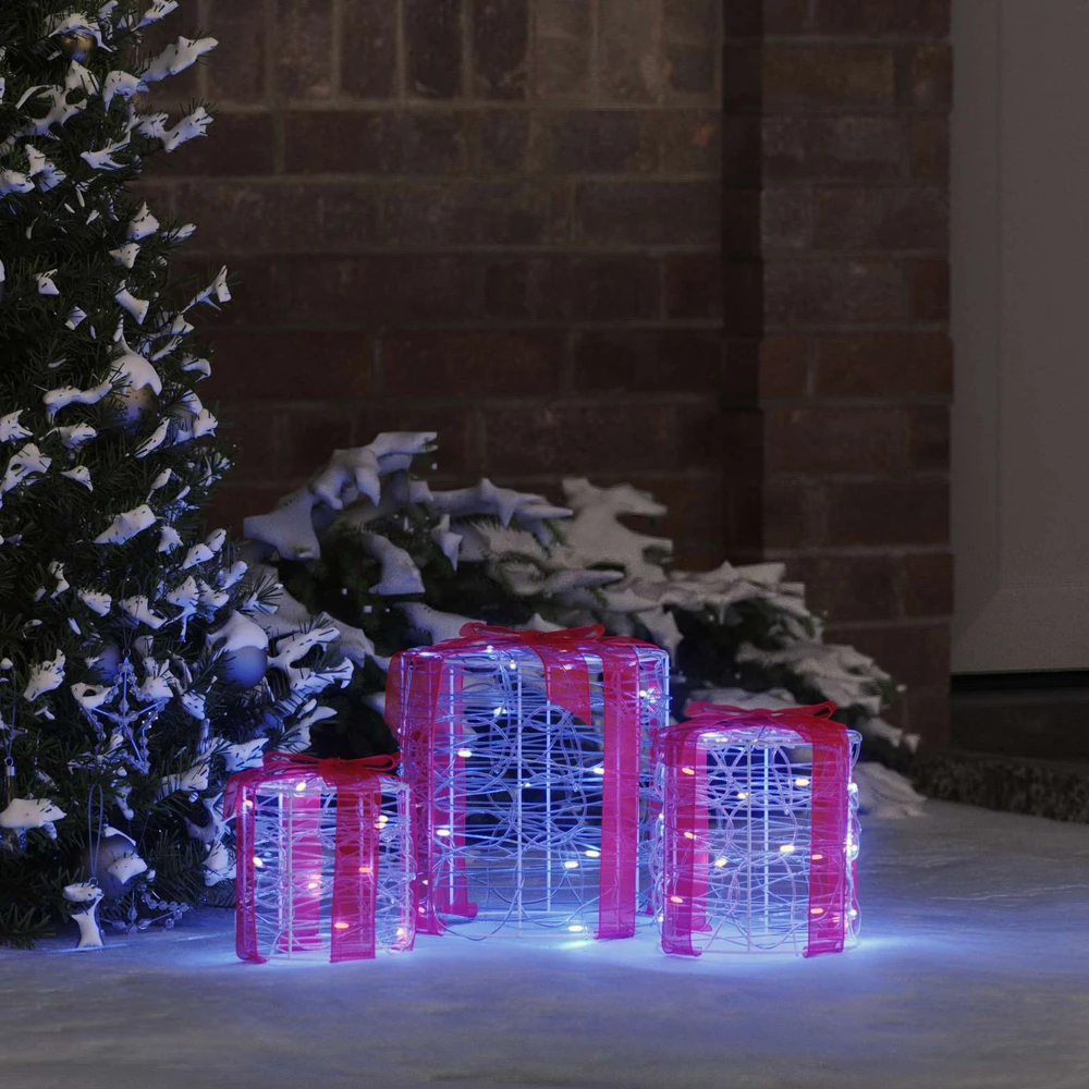 Dovanos Dėžutės Dekoracija 3 vnt. 60 LED Mėlyna 20 x 20 x 21 cm