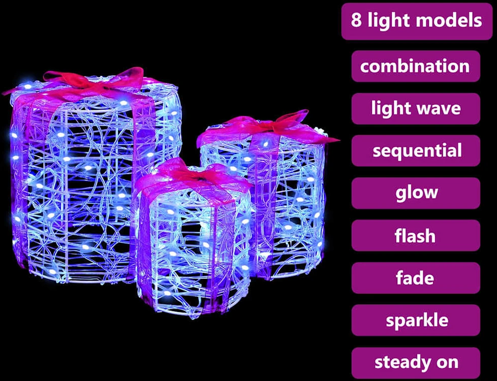 Dovanos Dėžutės Dekoracija 3 vnt. 60 LED Mėlyna 20 x 20 x 21 cm