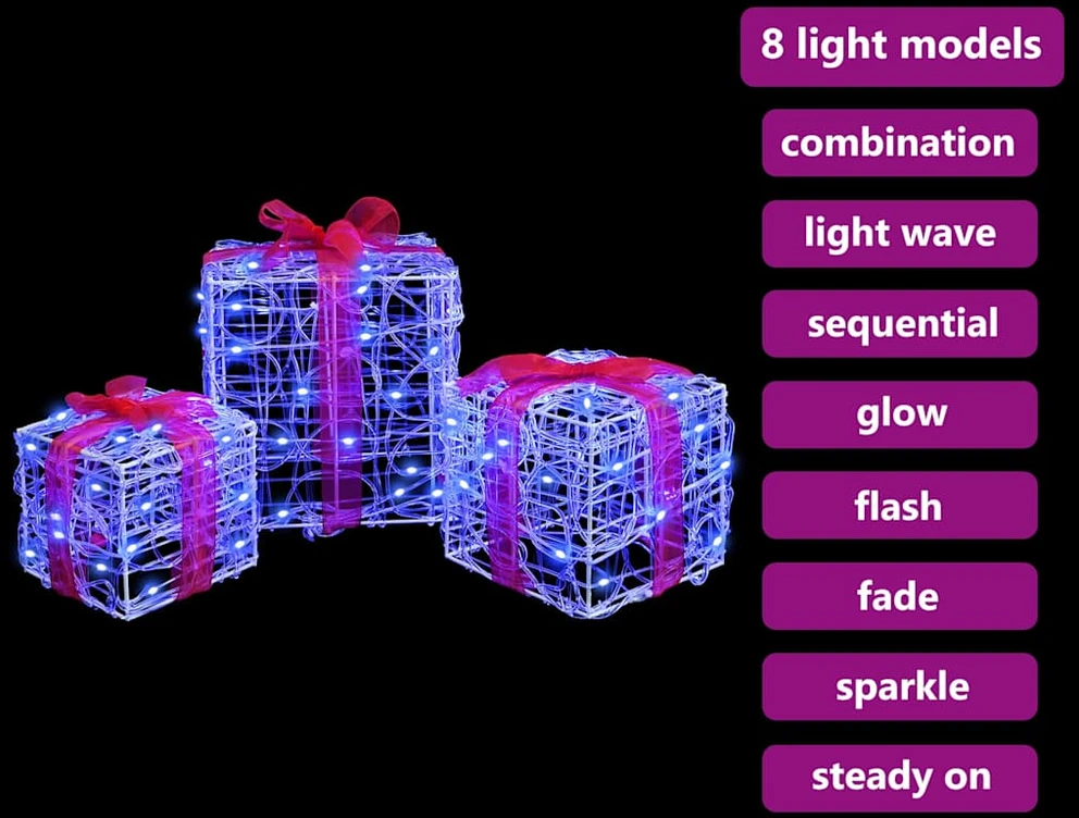 Dovanų Dėžė 3 vnt. 60 LED Mėlyna 20 x 20 x 20 cm Akrilas