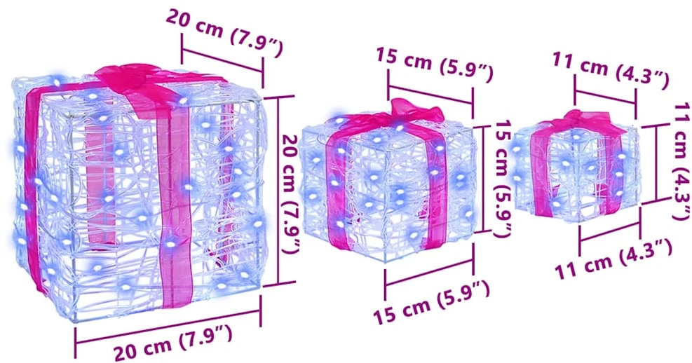 Dovanų Dėžė 3 vnt. 60 LED Mėlyna 20 x 20 x 20 cm Akrilas