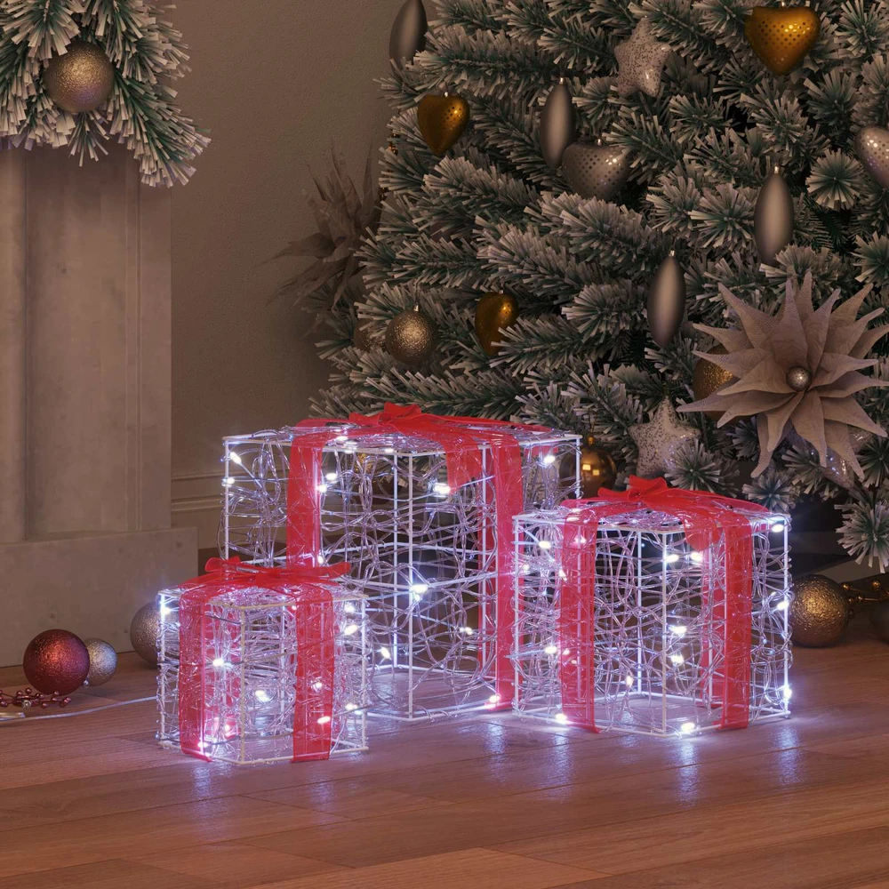 Dovanų Dėžė 3 vnt. 60 LED Šalta balta 20 x 20 x 20 cm Akrilas