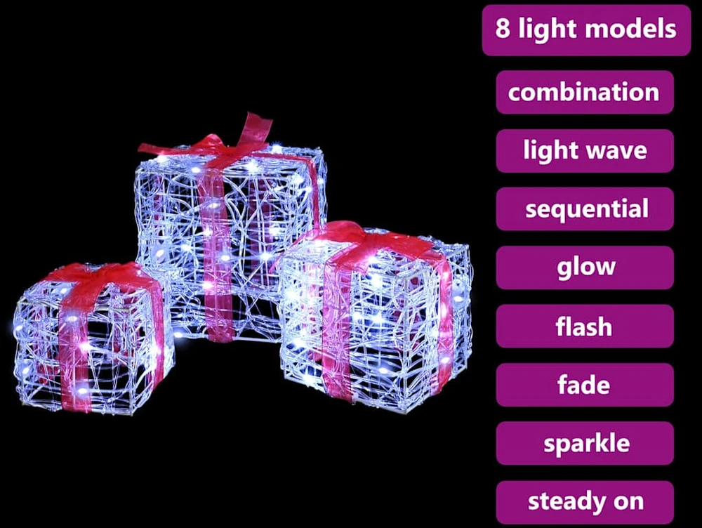 Dovanų Dėžė 3 vnt. 60 LED Šalta balta 20 x 20 x 20 cm Akrilas
