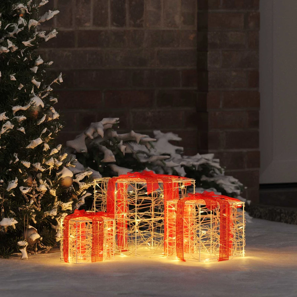 Dovanų Dėžė 3 vnt. 60 LED Šilta balta 20 x 20 x 20 cm Akrilas