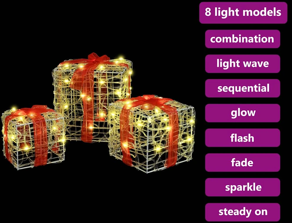 Dovanų Dėžė 3 vnt. 60 LED Šilta balta 20 x 20 x 20 cm Akrilas