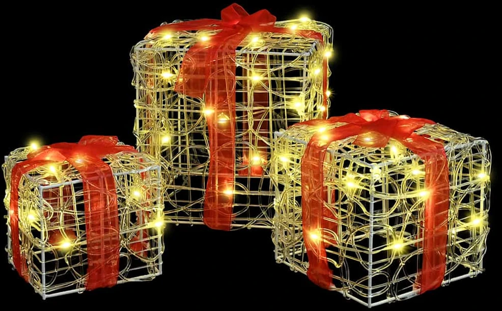 Dovanų Dėžė 3 vnt. 60 LED Šilta balta 20 x 20 x 20 cm Akrilas