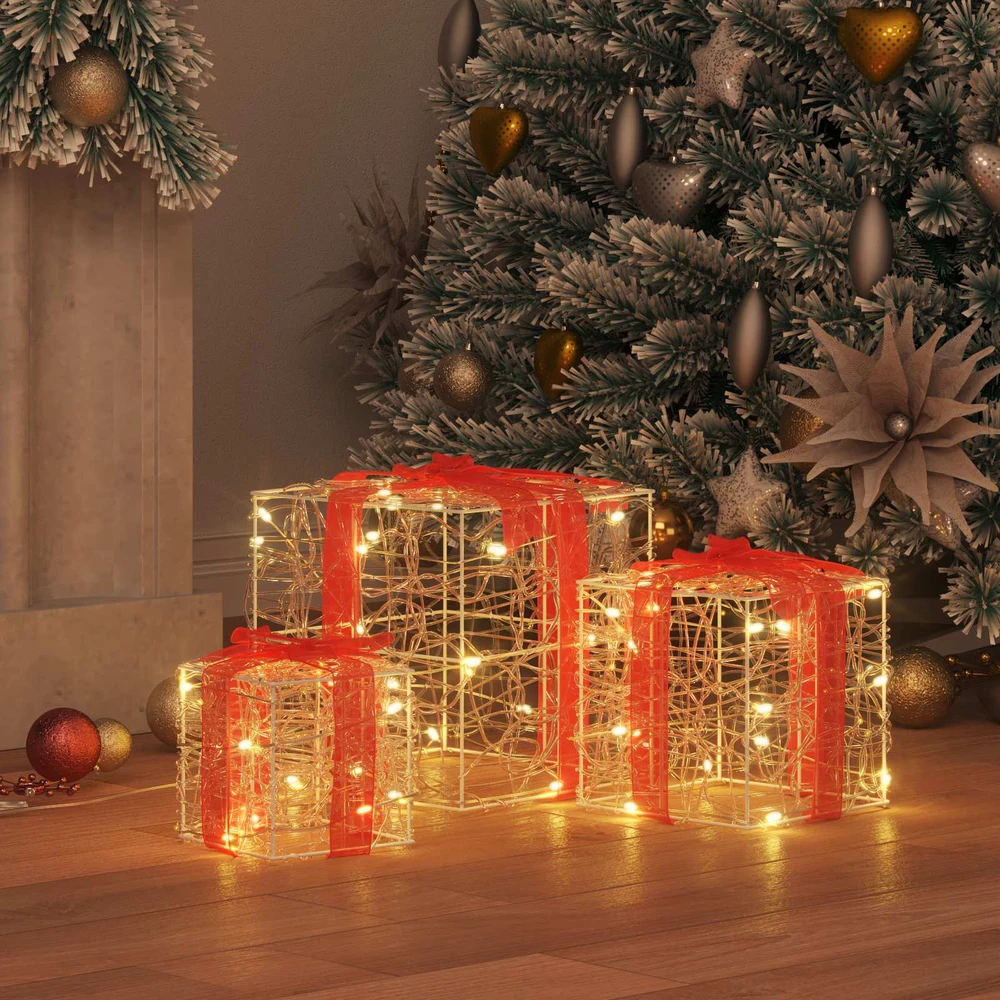 Dovanų Dėžė 3 vnt. 60 LED Šilta balta 20 x 20 x 20 cm Akrilas