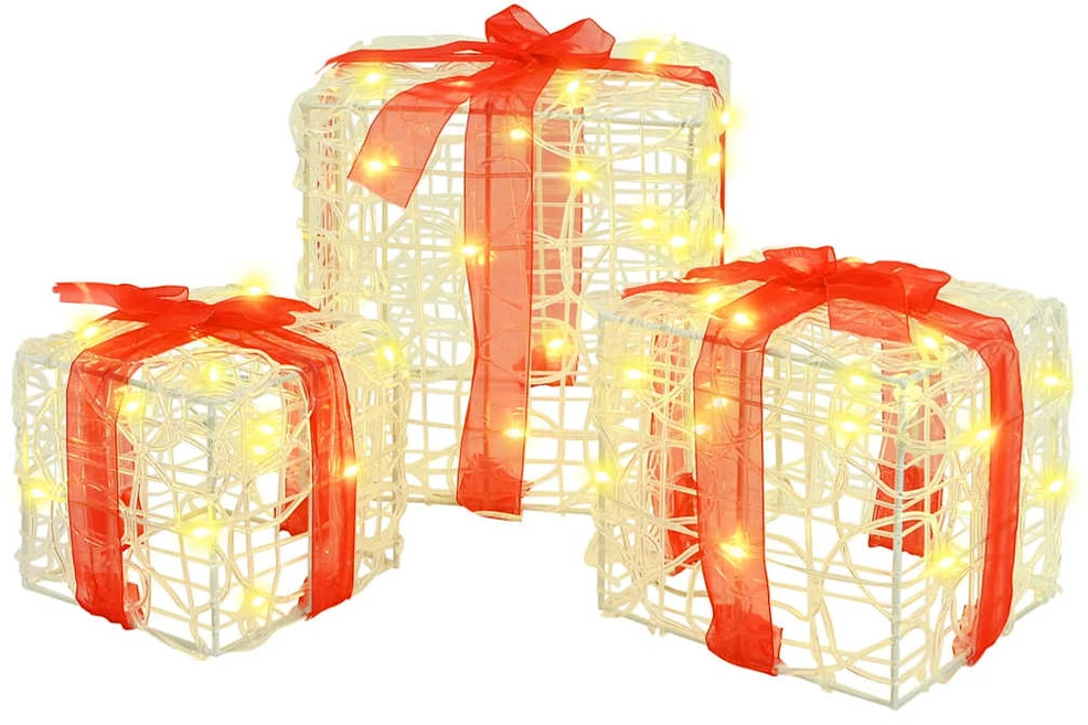 Dovanų Dėžė 3 vnt. 60 LED Šilta balta 20 x 20 x 20 cm Akrilas