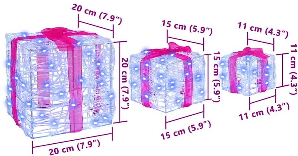 Dovanų Dėžė 3 vnt. 60 LED Mėlyna 20 x 20 x 20 cm Akrilas