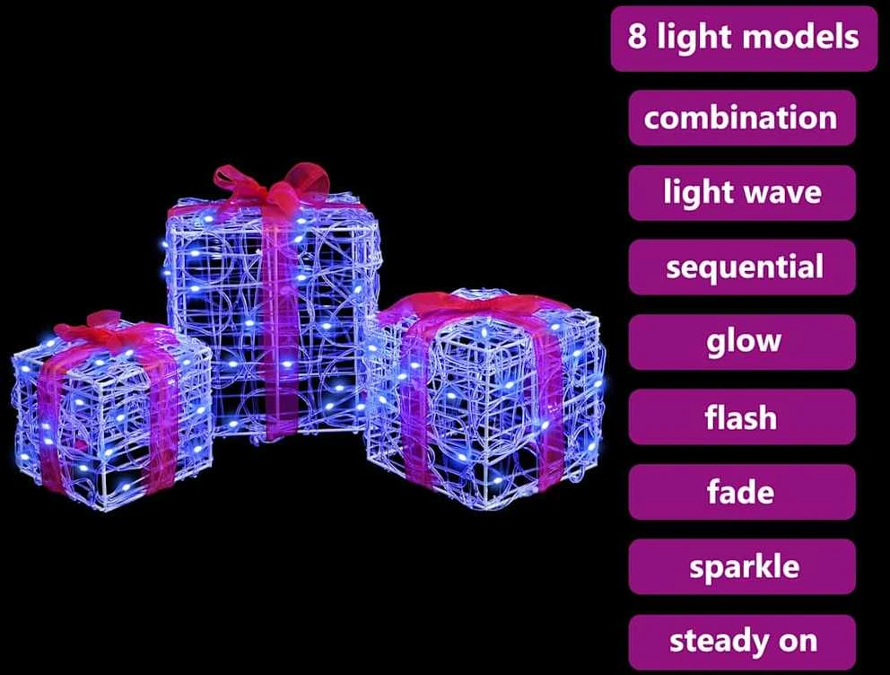 Dovanų Dėžė 3 vnt. 60 LED Mėlyna 20 x 20 x 20 cm Akrilas