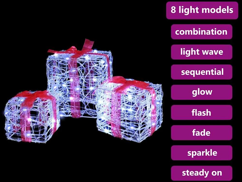 Dovanų Dėžė 3 vnt. 60 LED Šalta balta 20 x 20 x 20 cm Akrilas