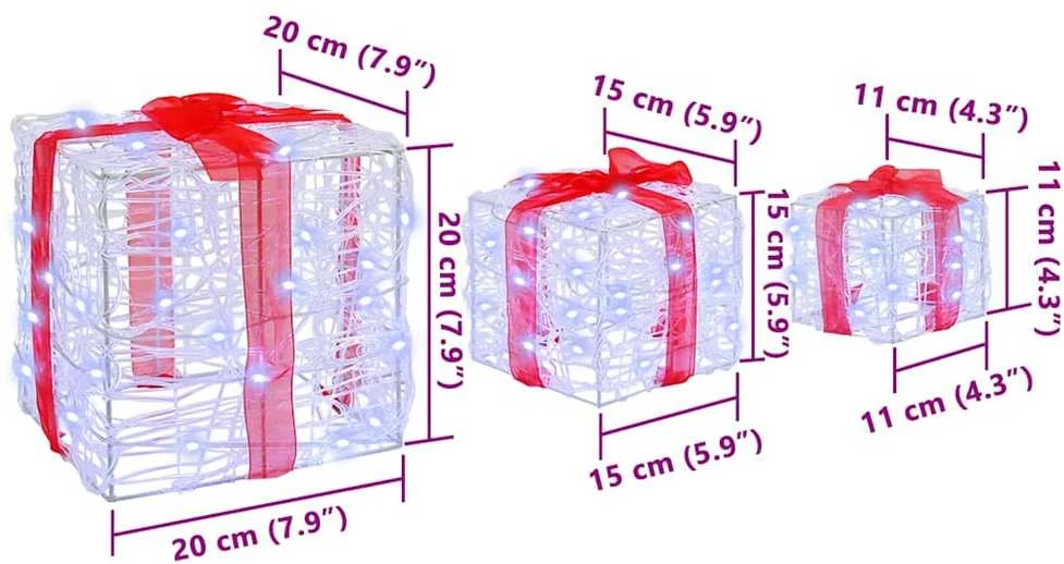 Dovanų Dėžė 3 vnt. 60 LED Šalta balta 20 x 20 x 20 cm Akrilas