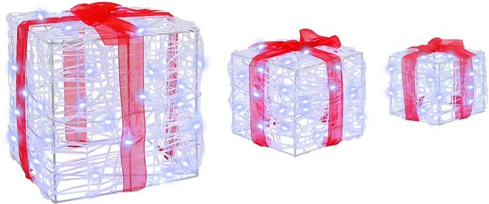 Dovanų Dėžė 3 vnt. 60 LED Šalta balta 20 x 20 x 20 cm Akrilas