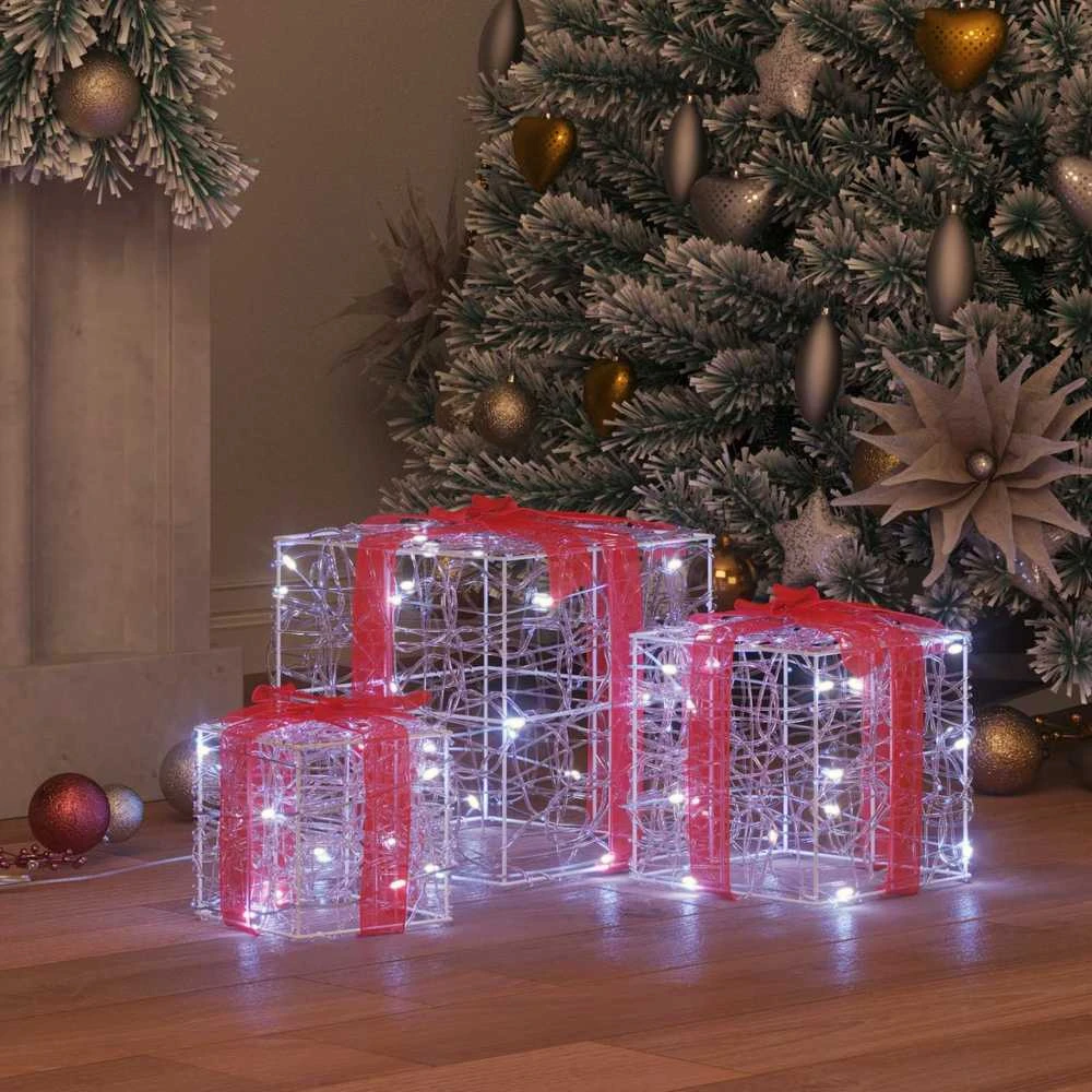 Dovanų Dėžė 3 vnt. 60 LED Šalta balta 20 x 20 x 20 cm Akrilas