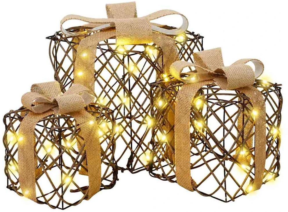 Apšviesta Kalėdinė Dovana 3 vnt. 150 LED Šilta balta