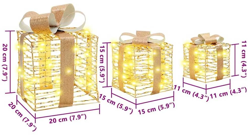 Apšviesta Kalėdinė Dovana 3 vnt. 150 LED Šilta balta