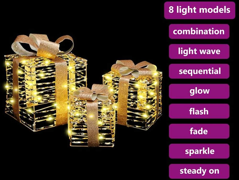 Apšviesta Kalėdinė Dovana 3 vnt. 150 LED Šilta balta
