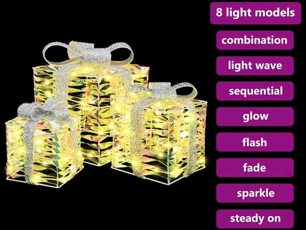 Apšviesta Kalėdinė Dovana 3 vnt. 150 LED Šilta balta