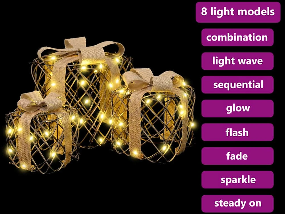 Apšviesta Kalėdinė Dovana 3 vnt. 150 LED Šilta balta