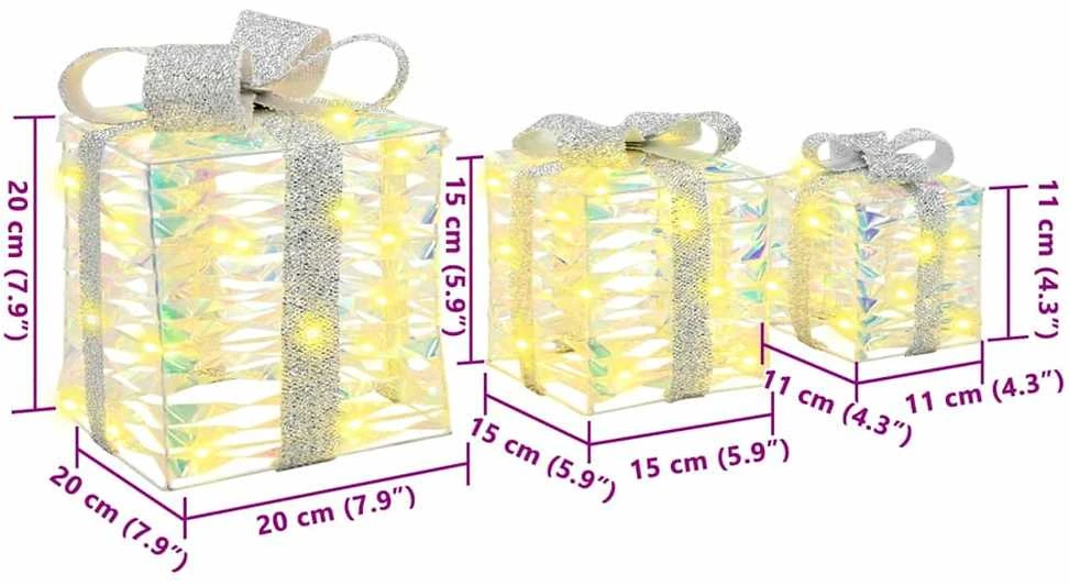 Apšviesta Kalėdinė Dovana 3 vnt. 150 LED Šilta balta