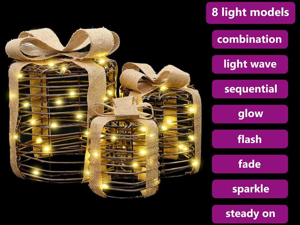 Dovanų Dėžutės Dekoracija su 60 LED 3 pcs Šilta balta Ratanas