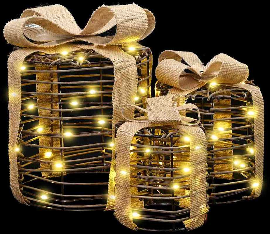 Dovanų Dėžutės Dekoracija su 60 LED 3 pcs Šilta balta Ratanas