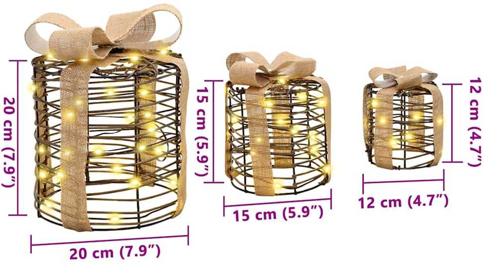 Dovanų Dėžutės Dekoracija su 60 LED 3 pcs Šilta balta Ratanas