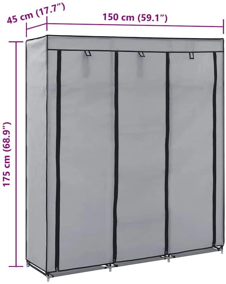 Drab. spinta su skyr. ir stryp., pilka, 150x45x175cm, audinys