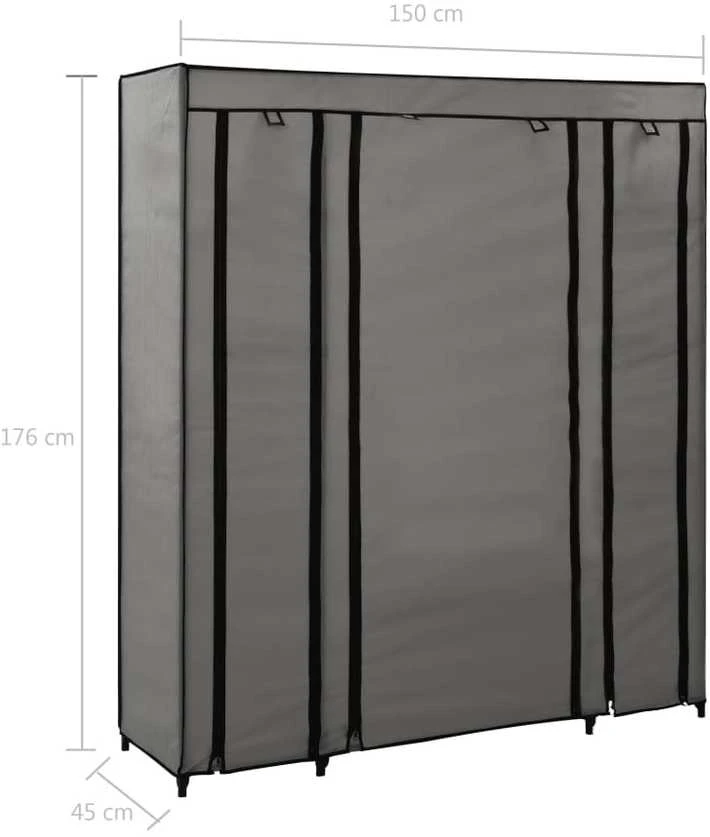 Drab. spinta su skyr. ir stryp., pilka, 150x45x176cm, audinys