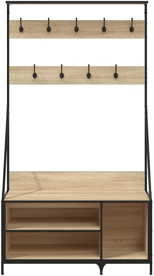 Drabužių kabykla su batų lentynomis, ąžuolo, 100x41x184cm