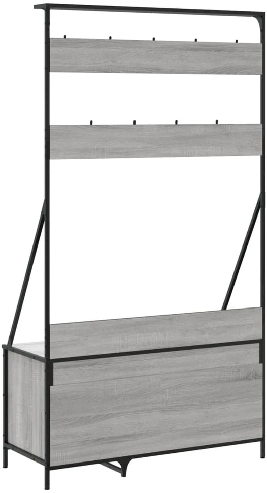 Drabužių kabykla su batų lentynomis, pilka ąžuolo, 100x41x184cm