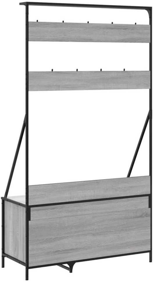 Drabužių kabykla su batų lentynomis, pilka ąžuolo, 100x41x184cm