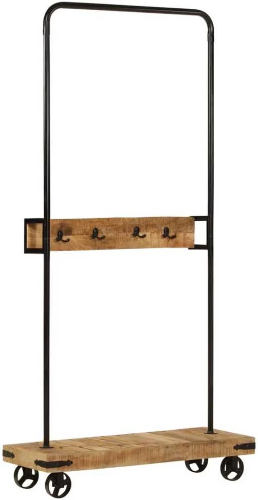 Drabužių kabykla su ratukais, 90x35x190cm, mango ir geležis