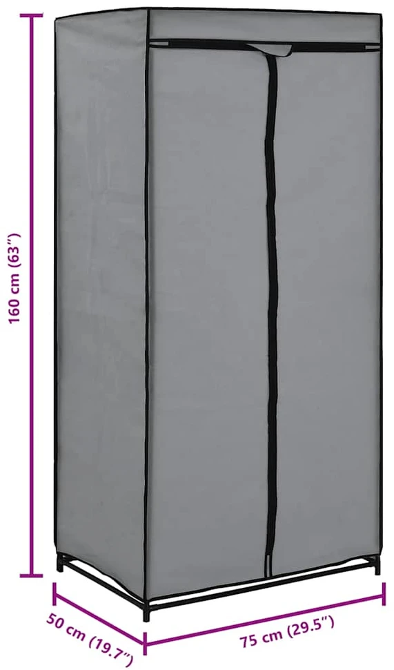 Drabužių spinta, pilka, 75x50x160cm