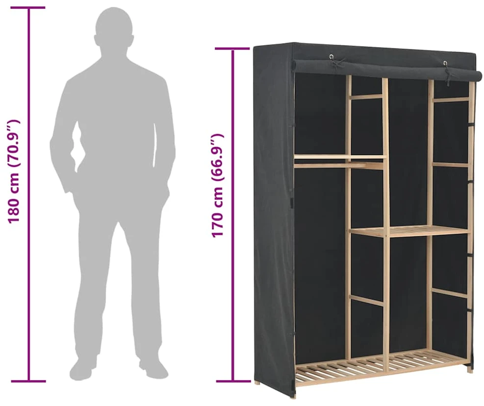 Drabužių spinta, pilkos sp., 110x40x170cm, audinys, 3 lent.