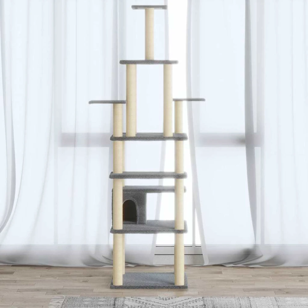 Draskyklė katėms su stovais iš sizalio, šviesiai pilka, 183cm