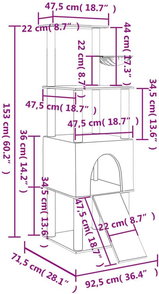 Draskyklė katėms su stovais iš sizalio, kreminės spalvos, 153cm