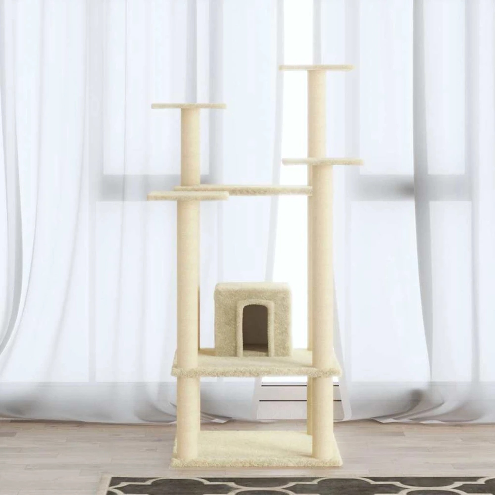 Draskyklė katėms su stovais iš sizalio, kreminės spalvos, 110cm