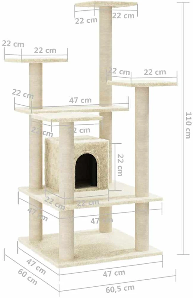 Draskyklė katėms su stovais iš sizalio, kreminės spalvos, 110cm