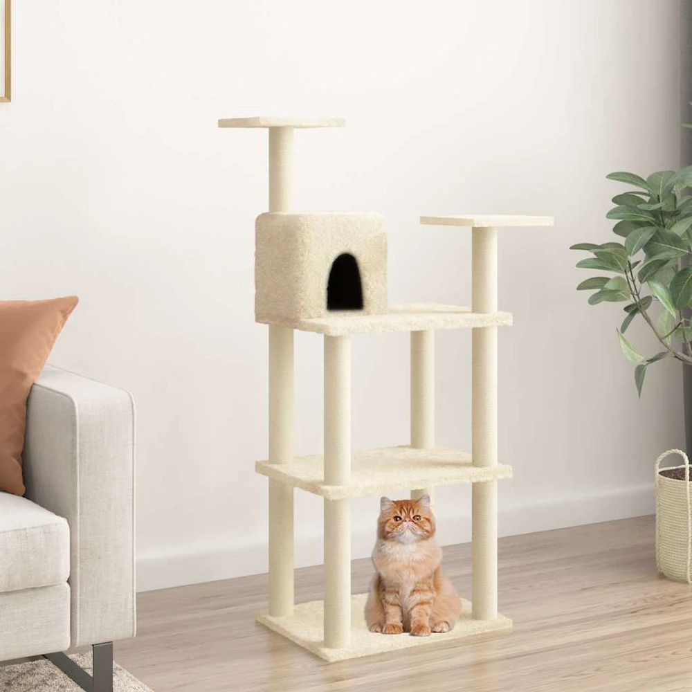 Draskyklė katėms su stovais iš sizalio kreminės spalvos 118,5cm
