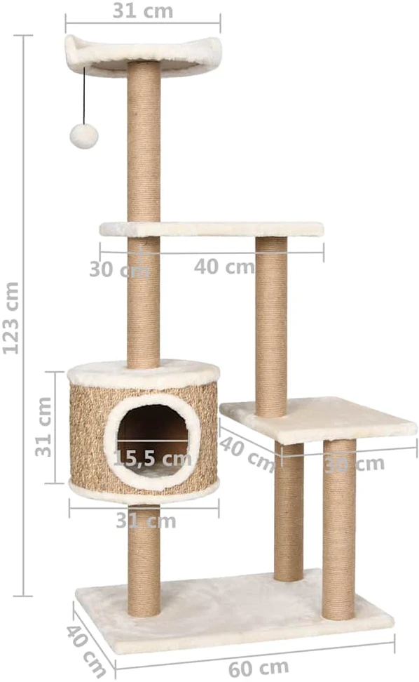Draskyklė katėms su stovu, 123cm, jūros žolė