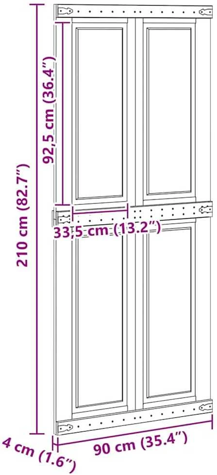 Tvarto durys CORONA 90 x 210 cm Pušies medienos masyvas Balta