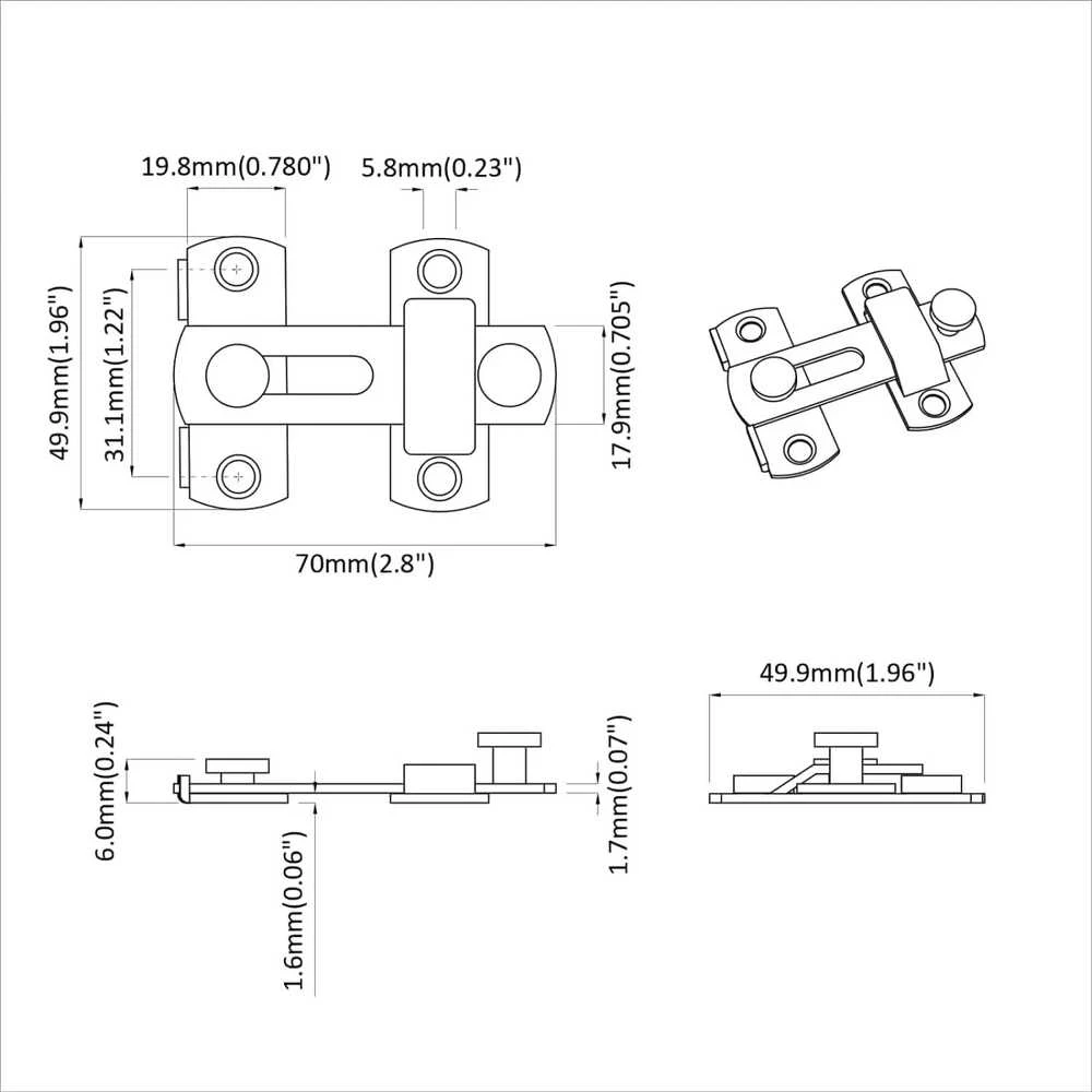 Durų užraktas 2 vnt. Sidabro 70 x 8 mm Plienas